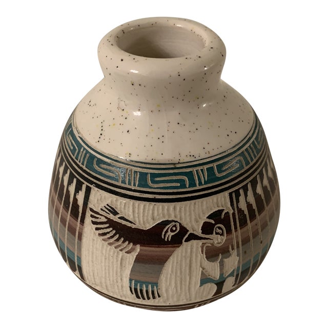 Vintage Navajo Signed Terra Cotta Pottery Vase With Bird Chairish