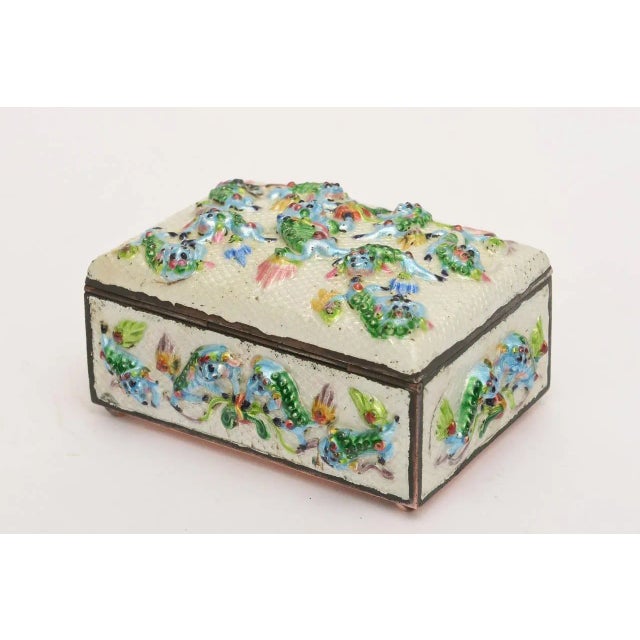 Enamel Foo Dog and Frog "Good Luck" Hinged Chinese Box !900's For Sale In Miami - Image 6 of 10