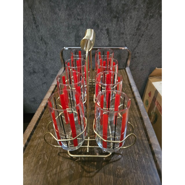 Mid-Century Modern Mid-Century Modern Tumblers & Caddy- 9 Pieces For Sale - Image 3 of 12