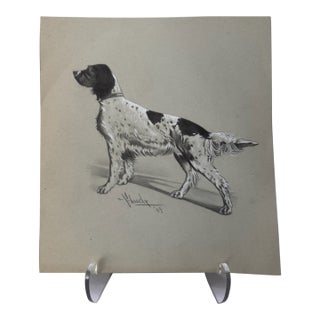 Original Signed Graphite Illustration of English Setter, 10.5 × 9.5 In. For Sale