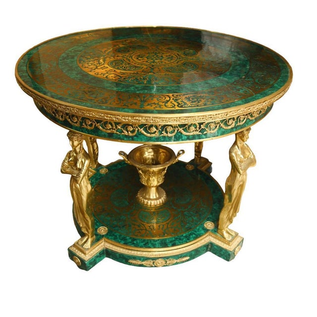 French Napoleon III Revival Centre Table in Malachite For Sale - Image 13 of 13