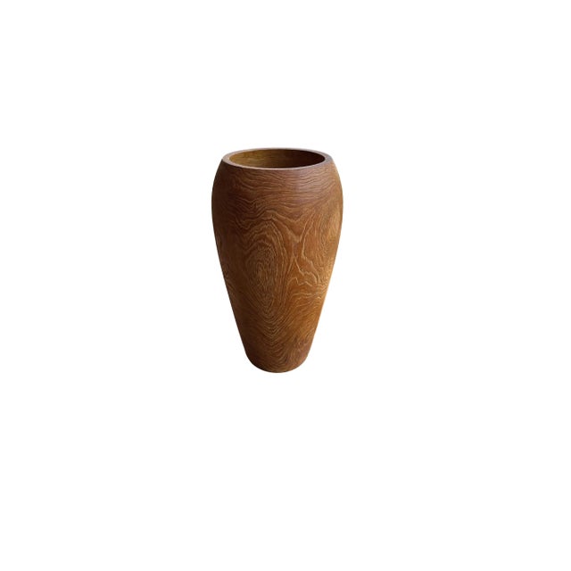 Contemporary Large Sculptural Teak Wood Vase For Sale - Image 3 of 4