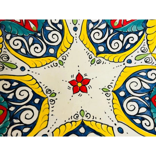 Late 20th Century Large Boho Chic Figural Design Hand Painted Pottery Center Piece or Plate For Sale - Image 5 of 8