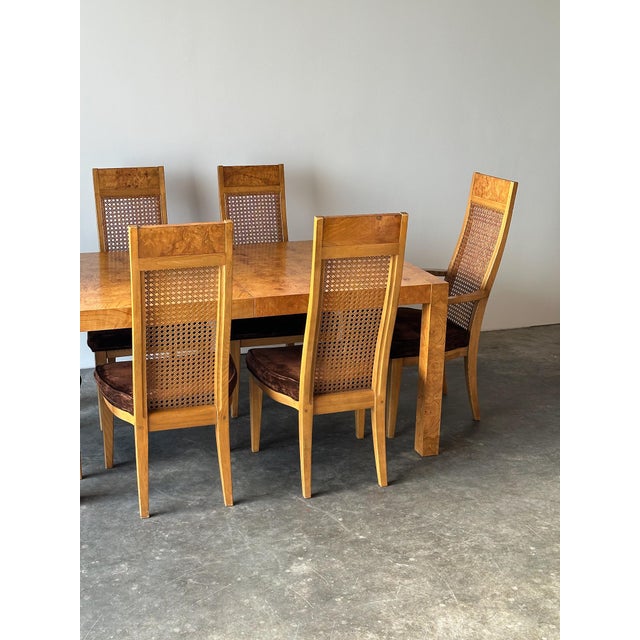 Set of 6 Milo Baughman Style Cane Back Burl Dining Chairs by Lane, 1970s For Sale - Image 14 of 18