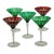 Mid 20th Century Stunning Set of 5 Large Vintage Mid Century 2 Color Overlay Deep Hand Cut to Clear Martini & Wine Glasses For Sale