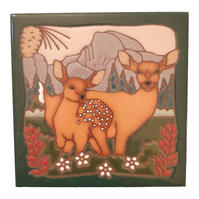 Deer Fawn Glazed Tile Trivet Mountains For Sale