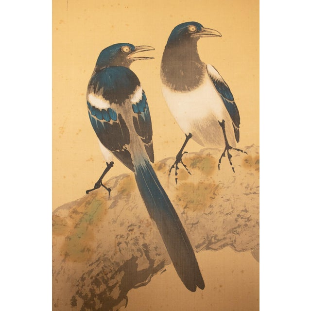 C. 1900-1920s Imai Kōshi "Magpies on a Pine Tree", Japanese Silk Scroll Painting For Sale - Image 12 of 18