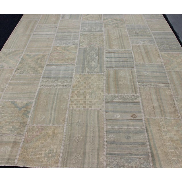 Mid 20th Century Large Turkish Kilim in Tan, Blue, Taupe, Light Green & Neutral Colors For Sale - Image 5 of 12