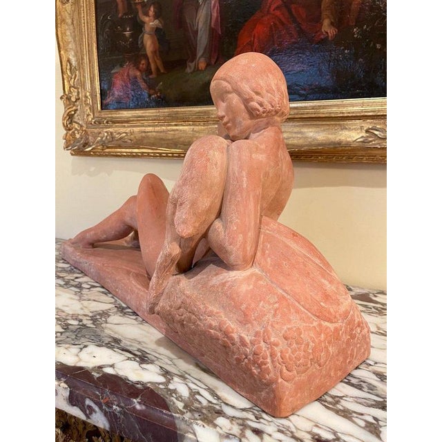 Georges Costes, Young Nude Woman with Lamb, Terracotta For Sale - Image 6 of 11