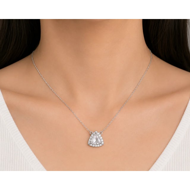 Modern 18K White Gold Trillion Diamond Designer Pendant Necklace For Sale - Image 3 of 3