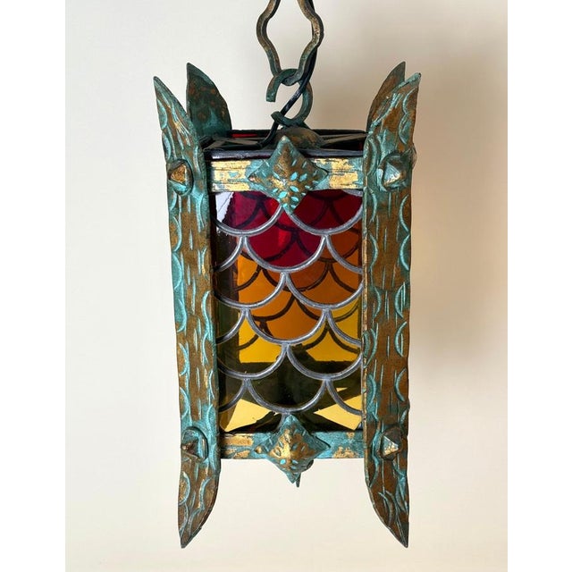Italian Giant Hanging Lantern with Glass,1960s For Sale - Image 12 of 18