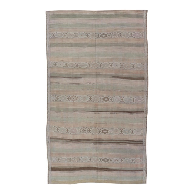 Vintage Turkish Kilim With Soft Sage, Sand, Taupe, and Subtle Geometrics For Sale