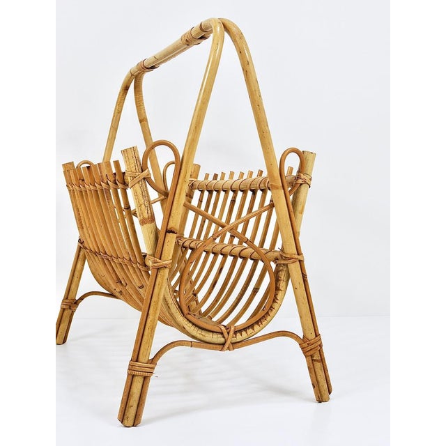 Rattan Bamboo Magazine Rack, France, 1950s For Sale - Image 9 of 18
