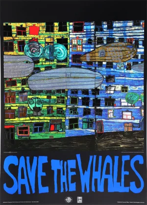 Friedensreich Hundertwasser - Save the Whales Offset Print With Foil Embossing