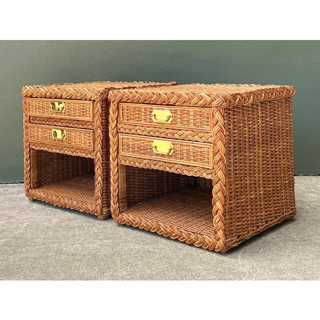 Late 20th Century Vintage Braided Rattan Nightstands - A Pair For Sale - Image 5 of 14