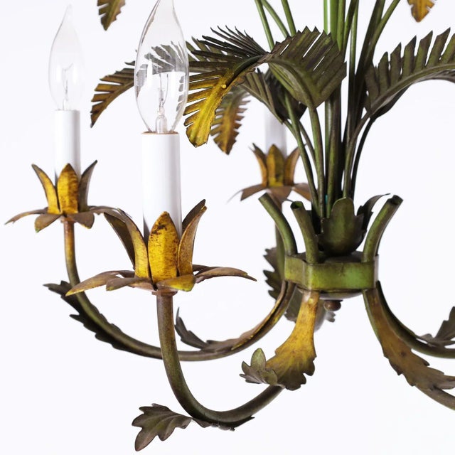 Tole Palm Tree Chandelier For Sale - Image 4 of 7