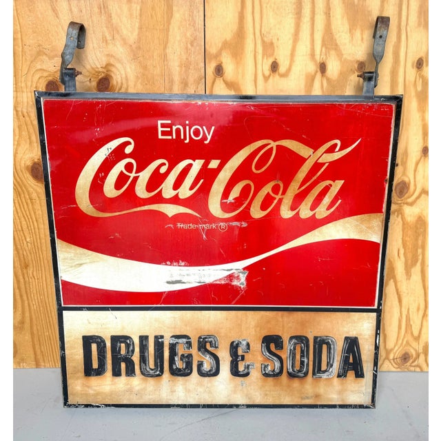1960s Coca-Cola Trade Sign 'Drugs & Soda' From WPB, Florida Clematis Street For Sale - Image 10 of 12