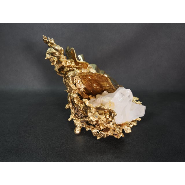 Claude Victor Boeltz 1970s French Gilt Bronze Clamshell and Crystal Sculpture by Claude Victor Boeltz For Sale - Image 4 of 15
