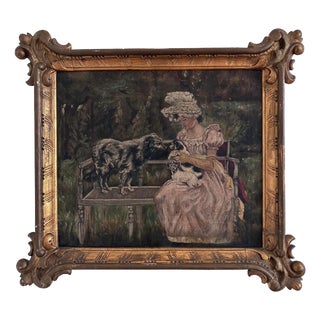 Woman with Dogs in a Garden, 1880s, Oil Painting on Canvas, Framed For Sale