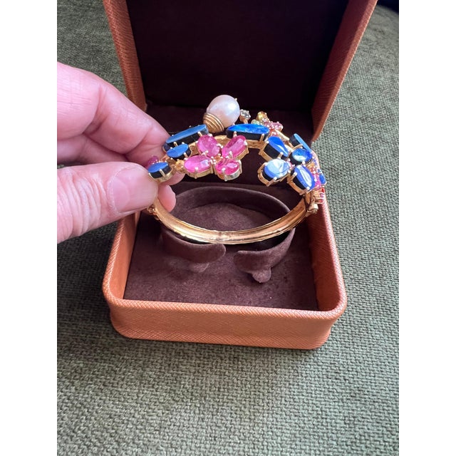Baroque Bochic "Capri" Vintage Ruby, Sapphire & Blue Opal Cuff Set In 18K & Silver For Sale - Image 3 of 18