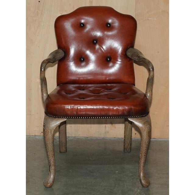 Shepherds Crook Chesterfield Dining Chairs in Limed Oak and Brown Leather, 1880, Set of 10 For Sale - Image 4 of 18