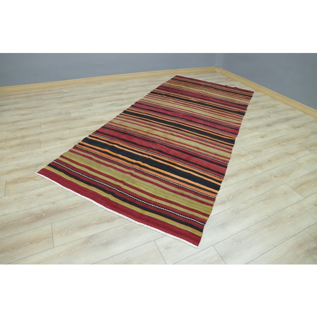 1970s Rustic Burgundy Striped Large Kilim Rug For Sale - Image 9 of 13