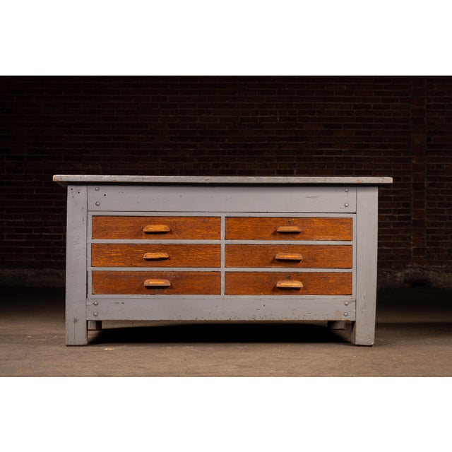 Vintage Industrial 6-Drawer Laboratory Island Work Table For Sale - Image 4 of 11