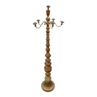 Early 20th Century Swedish Painted Wood Decorative Floor Candle Stand For Sale