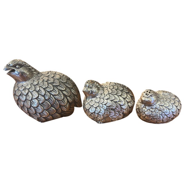 Vintage Coarse Salt and Pepper Shakers in the Shape of Quails by Gucci for Gucci, 1960s, Set of 3 For Sale