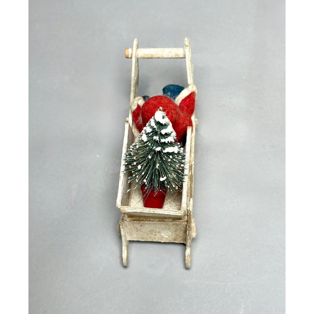 1940s Vintage German Putz Santa in Snowy Sleigh With Bottle Brush Tree For Sale - Image 9 of 15