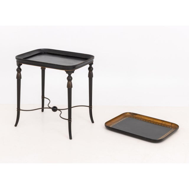 Regency Style Black With Gilt Geometric Design Lacquered Wood Tray Table For Sale - Image 11 of 12