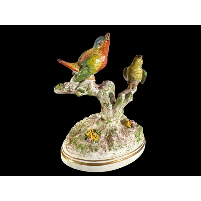 Ceramic Pair of Porcelain Finch Birds on Branches, France, Early 20th Century For Sale - Image 7 of 12