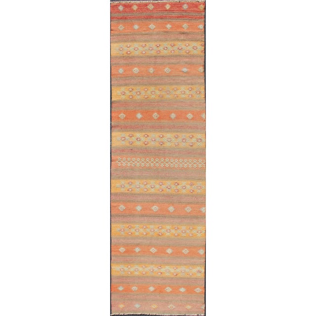 Colorful Vintage Turkish Kilim Rug With Horizontal Stripes and Geometric Shapes For Sale - Image 12 of 12