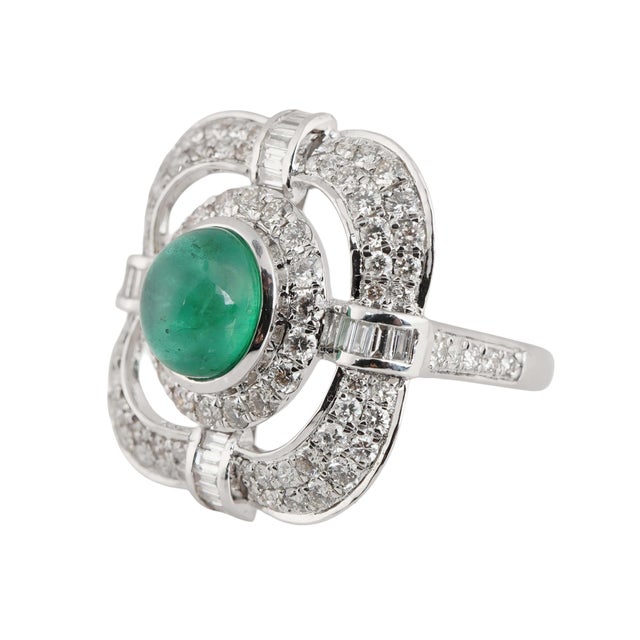 Natural Zambian Emerald high quality caboshan diamond ring in 18k gold For Sale - Image 13 of 18