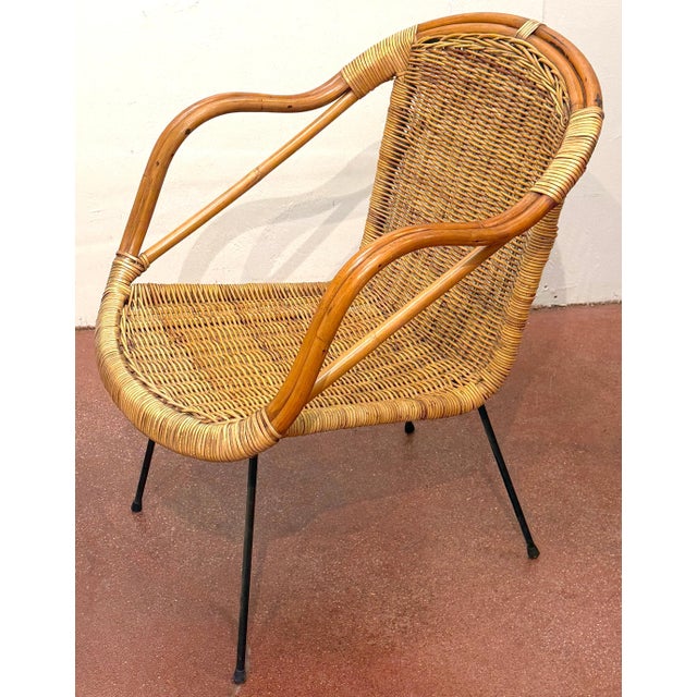 Pair of Italian Bamboo and Rattan Club Chairs Attributed to Franco Albini, Italy For Sale - Image 9 of 12