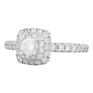 0.55ctw Round Diamond Halo Engagement Ring 14k White Gold Size 6.5 For Sale