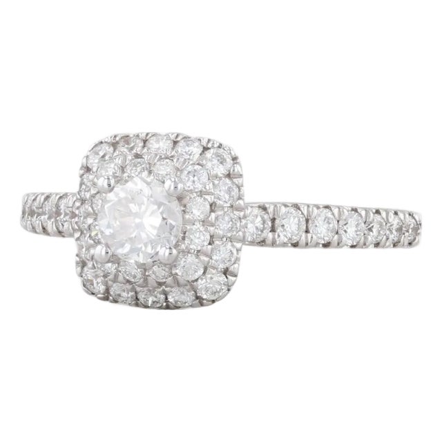 0.55ctw Round Diamond Halo Engagement Ring 14k White Gold Size 6.5 For Sale