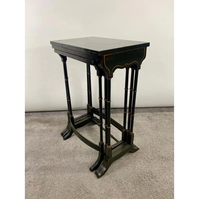 Black Early 20th Century Chinoiserie Black Lacquered Japanned Nesting Tables - Set of 3 For Sale - Image 8 of 12