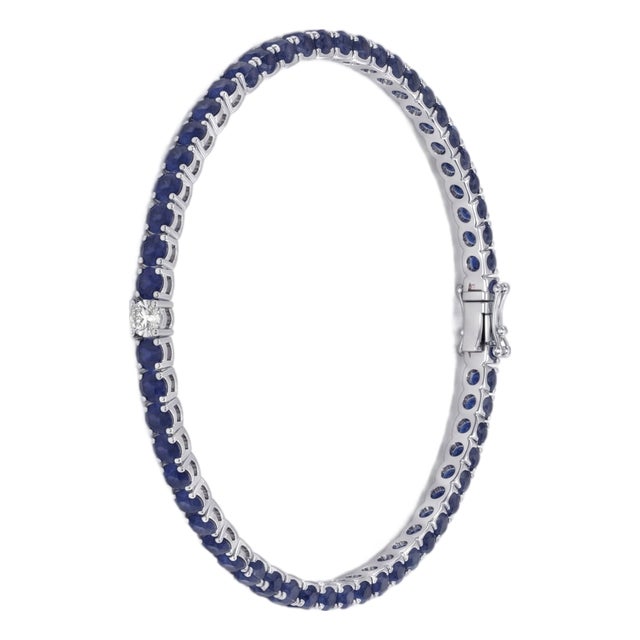 Natural 18k Gold Blue Sapphire 2.74ct & Diamond 0.45ct Bracelet For Sale