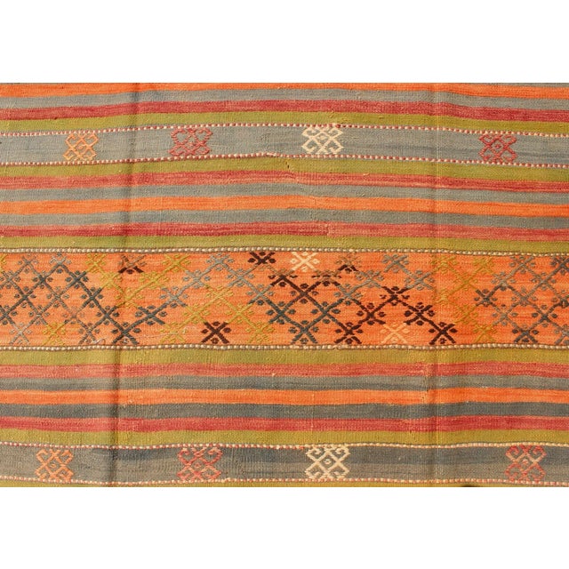 Colorful Vintage Embroidered Kilim With Stripe's and Geometric Motifs 6' X 12 For Sale - Image 10 of 11