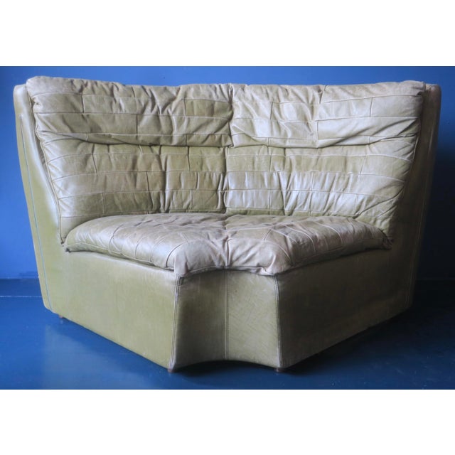 Olive Green Patchwork Leather Corner Lounge Chair from Laauser, 1970s For Sale - Image 9 of 9