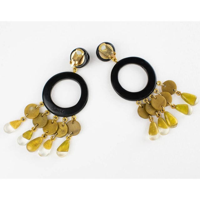 Dominique Denaive Black and Pearlized Gold Acrylic Clip Earrings For Sale - Image 4 of 8