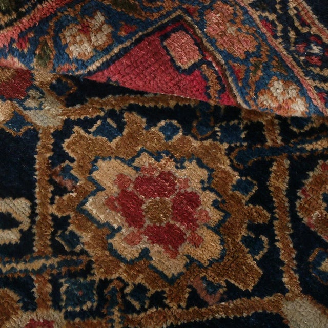 Late 19th Century Antique Hamadan Geometric-Floral Red and Navy Blue Wool Persian Rug For Sale - Image 5 of 7