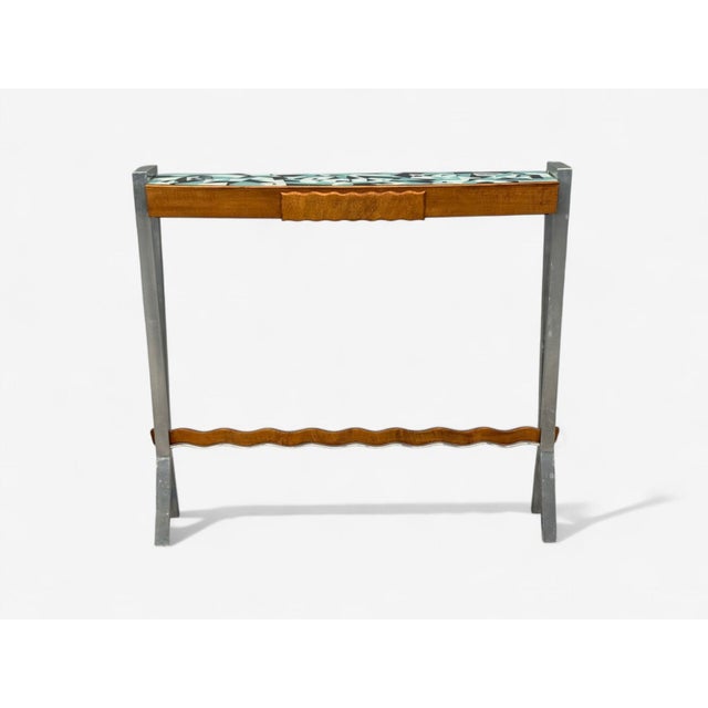 Modern Italian Modern, Painted Glass, Ash Wood, Metal, Console Table, Italy, 1960s For Sale - Image 3 of 10