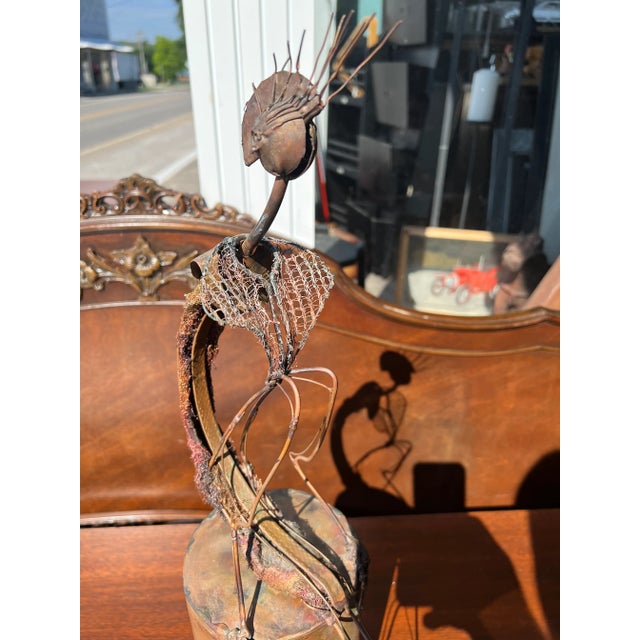 Brutalist Copper Sculpture made of Copper and Copper wire with Helmet and Shield on Chest.