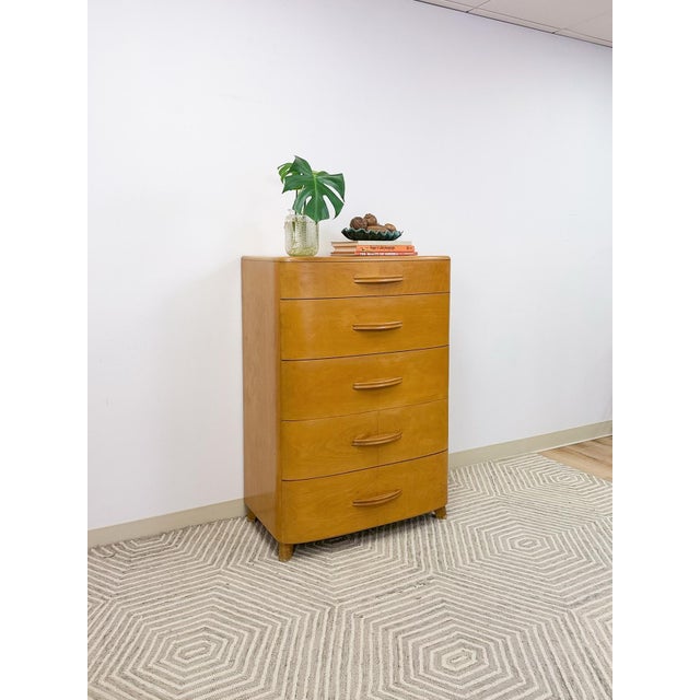 Heywood Wakefield MCM Tallboy 5-Drawer Dresser Pre-Wwii Vintage 32" Wide For Sale - Image 12 of 18