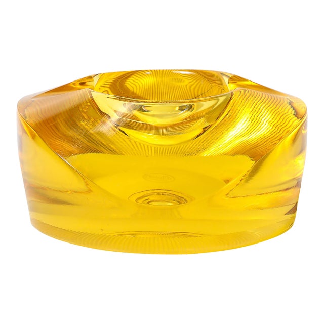 Mid-Century Modernist Citrine Crystal Ashtray Signed Moser For Sale