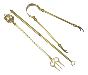 Antique English Sheraton Federal Figural Brass Fireplace Tool Set - 3 Piece Set