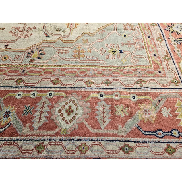 Vintage Turkish Oushak Rug, Hand-Knotted Geometric Pattern, Ivory & Brick Red, 12' X 14' For Sale - Image 10 of 13