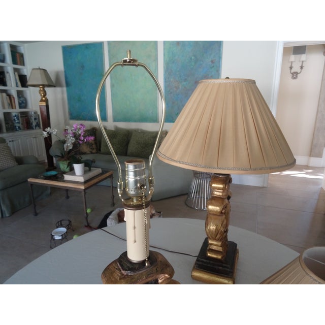 Wood Vintage Italian Carved Wood and Parcel Gilt Lamps - a Pair For Sale - Image 7 of 7